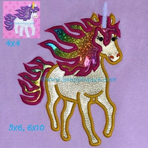 Unicorn Applique Design - 3 designs to fit 4x4, 5x7, 6x10 hoop sizes - Instant Download
