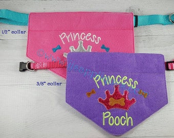 ITH Doggie Bandana Embroidery Design - Princess Pooch - In The Hoop Slide On Collar Bandana Design 5x7 hoop 2 sizes - Instant Download