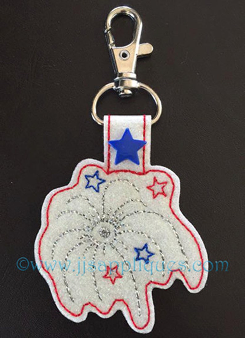 Instant Download ITH Snap On Sparkler Key Fob Design 4th of July Embroidery Feltie Key Fob 4x4, 5x7 hoop image 1