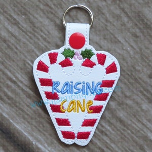 Descarga instantánea - ITH Raising Cane Candy Cane Key Fob Design - Navidad bordado Feltie Key Fob - 4x4, 5x7 aros