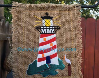 ITH Garden Flag and Lighthouse Embroidery Applique Design for 5x7, 6x10 and 8x12 hoops - Instant Download