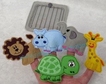 ITH Zoo Animals-vingerpopset met draagtas Digitale borduurontwerpen - direct downloaden