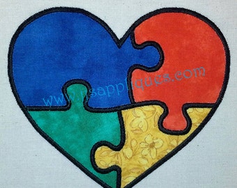 Autism Symbol in Heart Applique Design Heart Puzzle Applique Design - 4x4, 5x7, 6x10 hoop sizes - Instant Download