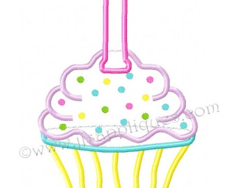 Instant Download - First Birthday Design - 1st Birthday Cupcake Embroidery Applique Design - Cupcake with Number 1 4x4, 5x7, 6x10 hoop sizes