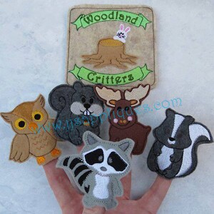 ITH Woodland Critters Finger Puppet Set with Carry Case Digital Embroidery Designs - Instant Download