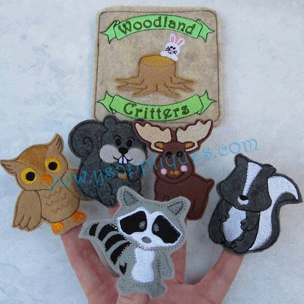 ITH Woodland Critters Finger Puppet Set with Carry Case Digital Embroidery Designs - Instant Download