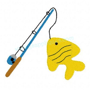 Instant Download - Fish on Pole Embroidery  Design - Fishing Pole with hooked Fish Embroidery Design 5 sizes all using a 4x4 hoop