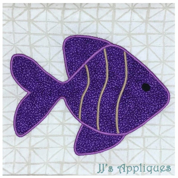 Diseño de pez - Océano, vida marina - Diseño de aplique bordado de pez, 3 tamaños para bastidores de 4x4, 5x7, 6x10 - Descarga instantánea