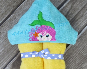 Mermaid Peeker Hooded Towel In the Hoop Mermaid Peeker applique  digital design 4x4, 5x7, 6x10 hoops - Instant Download