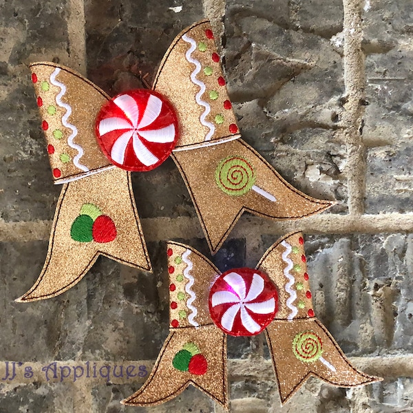 ITH Gingerbread Cheer Bow Flashing Peppermint Swirl Center Design - 2 sizes with multiple designs in 4x4, 5x7, 6x10 hoops - Instant Download