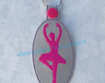 ITH Snap On Ballerina Key Fob Design - Embroidery Dance Ballerina Snap on Feltie Key Fob - 4x4, 5x7 hoop- Instant Download