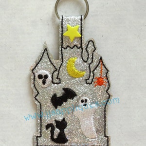 ITH Snap On Haunted House Schlüsselanhänger Design - Stickfilz Schlüsselanhänger 10x10, 5x18 Hoop - Instant Download
