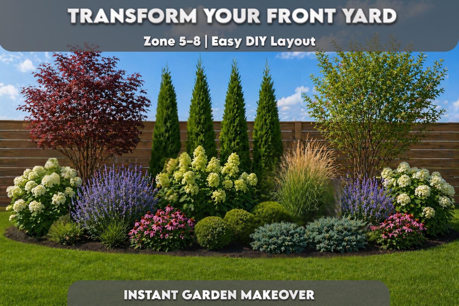 Front Yard Garden Plan, Zone 5-8, Curb Appeal Landscaping (digital ...