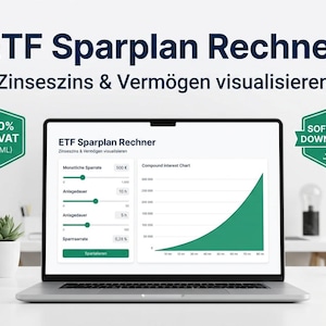 Rekenmachine voor ETF-spaarplannen (Duits) | Interactief spaarplan met inflatie en kosten | HTML-webapplicatie | Digitale download