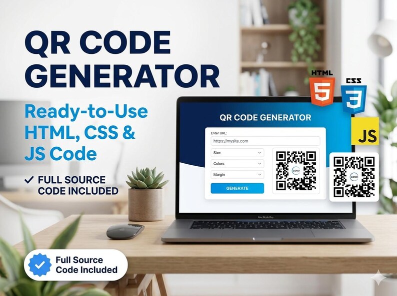 QR Code Generator Tool | HTML css JavaScript Web App | PNG Export | Digital Download image 1