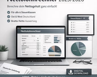 Net Salary Calculator Germany 2026 | All Tax Brackets | Gross to Net Calculator Offline | HTML Web App | Digital Download
