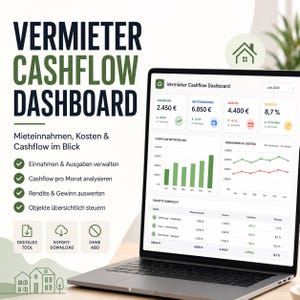 Vermieter-Cashflow-Dashboard | Interaktives Offline Dashboard | Digitale Finanzplanung