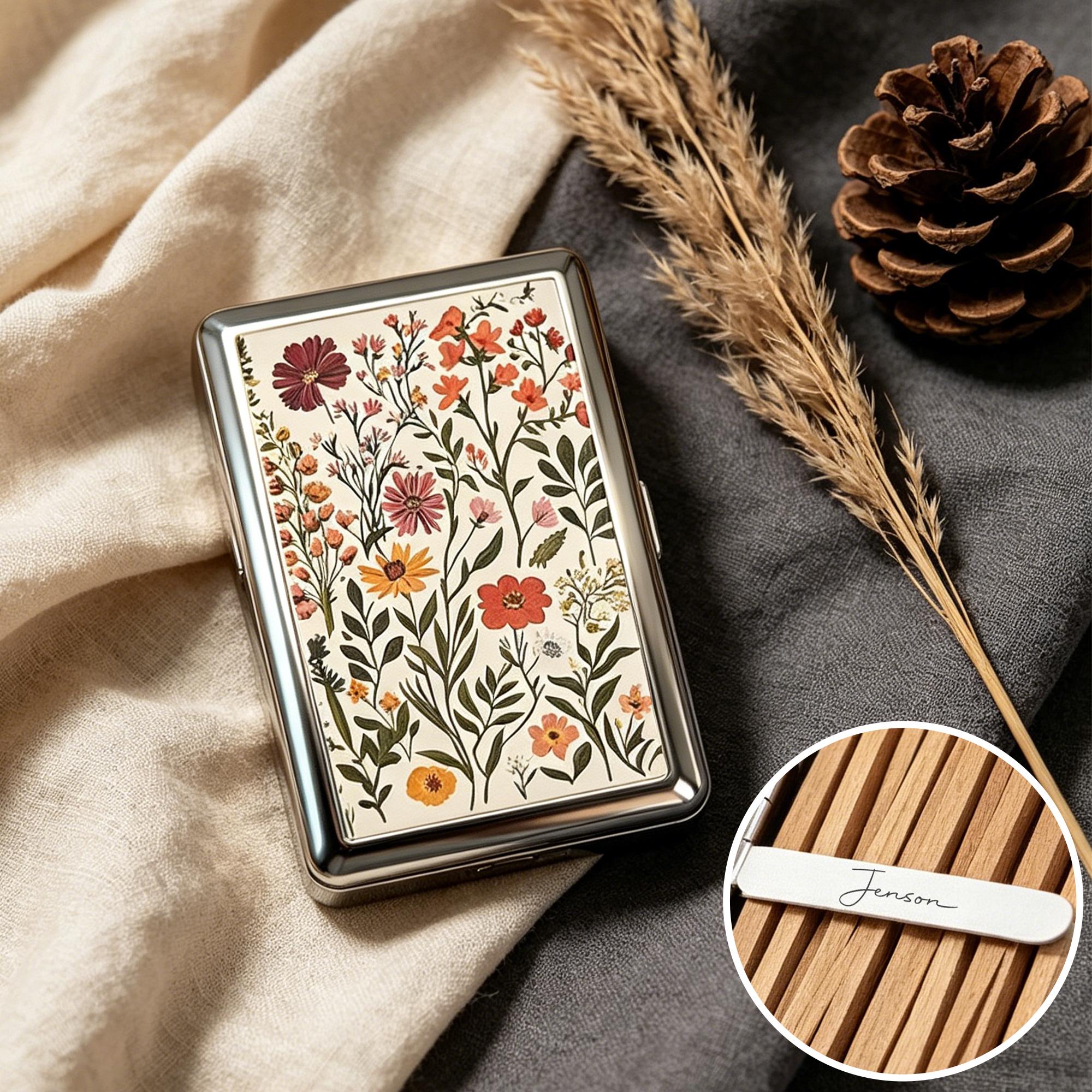 cigarette case girly SAVORI for Women Men, Metal Cigarette Holder Bling Crystal Double Sided Cigarette Box for 20 Cigarettes Gift for Smoker (AB) : Health & Household and way easier to open Personalised Aluminium Cigarette Case,Vintage Art