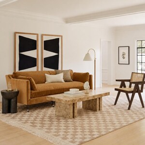 Macro corner view illustrating the clean geometric lines and premium wool strands of this transitional aesthetic rug.