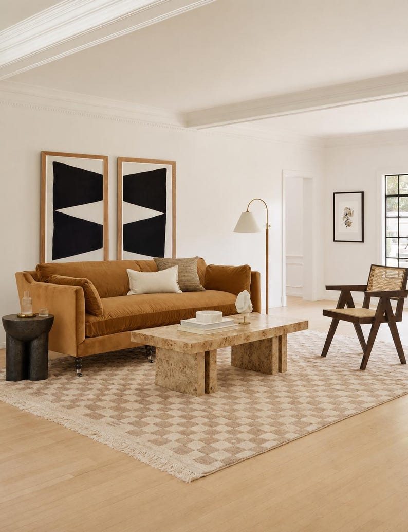 Macro corner view illustrating the clean geometric lines and premium wool strands of this transitional aesthetic rug.