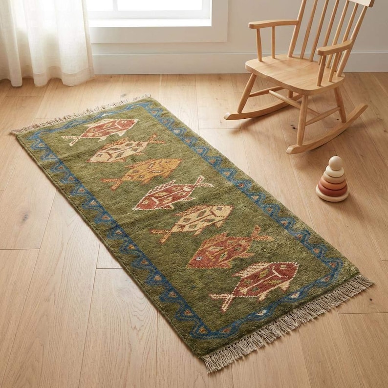 Floor-level display highlighting its perfect dimensions for rustic homes, fully available in matching cool round rugs and standard round rugs.