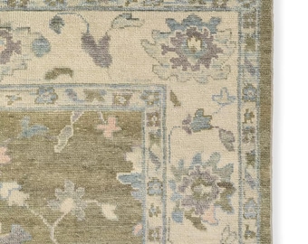 Oushak Rug Moss Rug Vintage Rug Hand Knotted Rug Green Area Rug Floral Rug Custom Rugs Aesthetic Rugs Boho Decor Turkish Style Rug Wool Rug