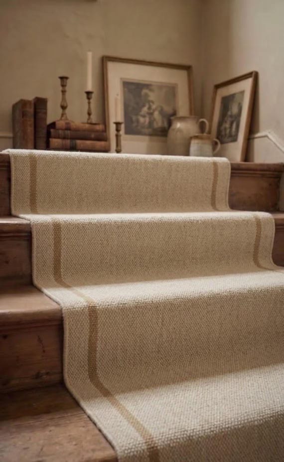 Hand Woven Flat Weave Rug Stair Runner Hallway Runner Striped Runner Rug Cream Rug Custom Size Runner Wool Dhurrie Minimalist Room Decor