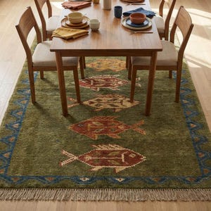 Profile of the plush hand-knotted structure, far outshining any standard synthetic tuft rug, blending beautifully with minimalist scandanavian rugs.