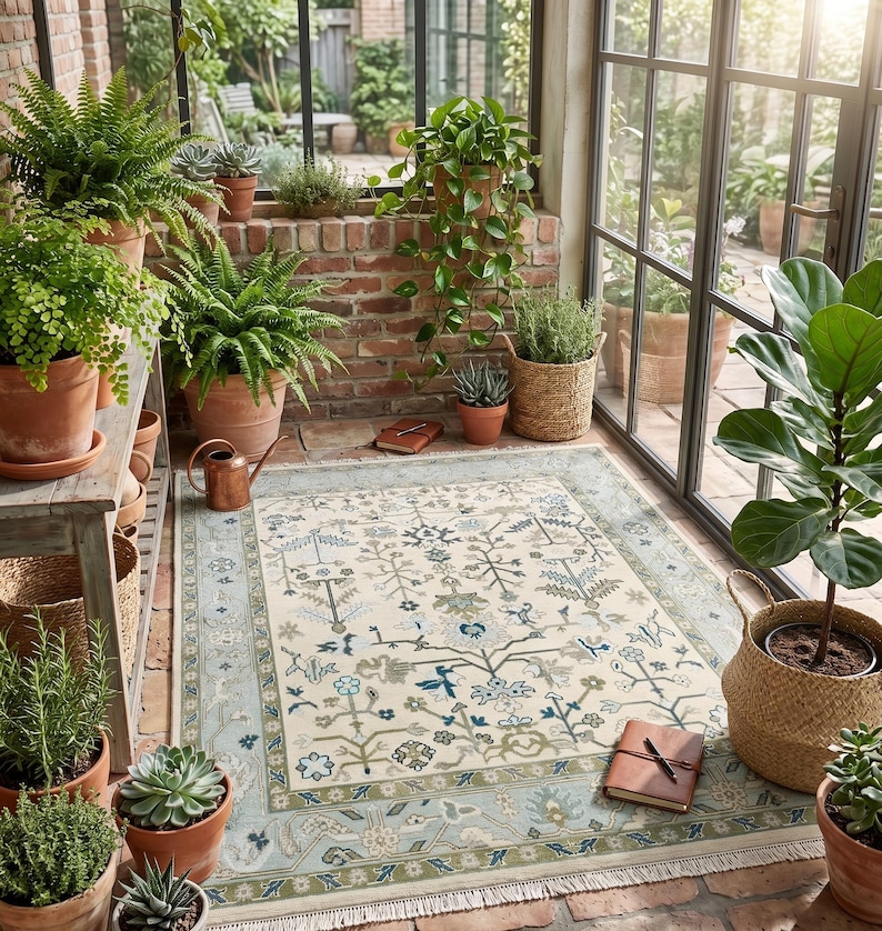 Perspective shot displaying the ultra-low pile height, perfect for dining areas or as a sleek living room rug.