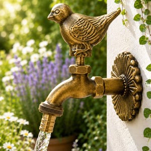 Vogel Garten Wasserhahn - Antikes Messing & Grüne Patina Outdoor Tap