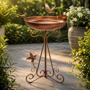 Kupfer Vogeltränke Ständer mit Feeder, Vintage Outdoor Garten Terrasse Dekor