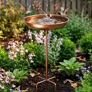 Baño para colibríes para jardín, comedero de metal para exteriores, decoración rústica para patio y jardín.