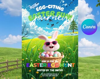 Ostereiersuche-Einladung, bearbeitbarer Bunny-Party-Flyer (Digitaler Download)