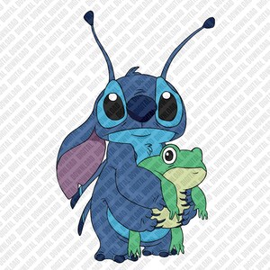 Puede incluir: Ilustración digital de una criatura azul extraterrestre sosteniendo una rana verde. El extraterrestre tiene orejas grandes, ojos grandes y una amplia sonrisa. La rana también sonríe. La imagen tiene un estilo de dibujos animados.