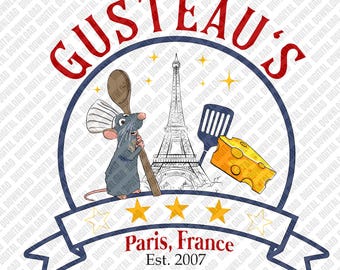 Gusteau’s Paris France Digital Design, Ratatouille Chef Remy and Eiffel Tower Sublimation PNG, Pixar Movie Inspired Restaurant Art Download