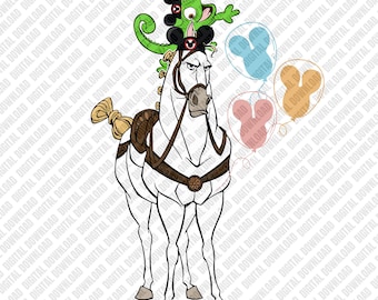 Maximus and Pascal Tangled Digital Design, Mickey Ear Hat and Balloons Sublimation PNG, Magical Disney Horse and Chameleon Art Download