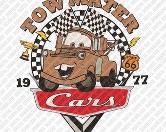 Tow Mater Route 66 Digital Design, Retro Disney Cars Racing Sublimation PNG, Vintage Radiator Springs Movie Character Art Download