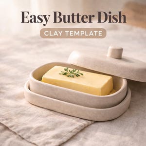 Modello per burriera, stampabile, modello per ceramica fai da te, costruzione di lastre di argilla, modello per ceramica in PDF, download immediato, guida