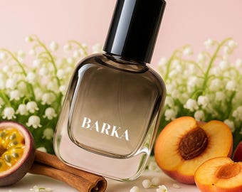 BARKA perfume is a juicy burst of passion fruit, peach, and berries, melting into soft musk, vanilla, and sandalwood. Vibrant, long-lasting.