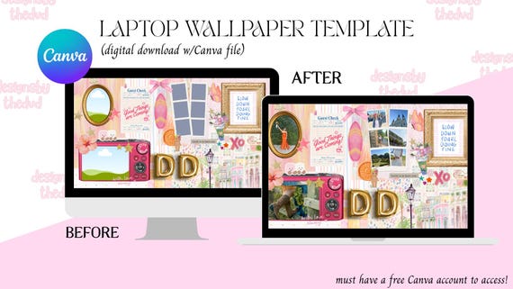 Pink-Orange Sunset Laptop Wallpaper Template | Canva Editable Desktop Background | (Digital Download Only)