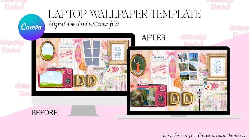Pink-Orange Sunset Laptop Wallpaper Template | Canva Editable Desktop Background | (Digital Download Only) image 1