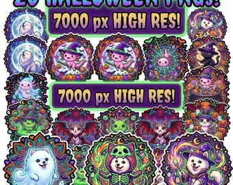 Halloween PNG Bundle, gruseliger Katze Hund Axolotl Frosch, Clipart (digitaler Download)