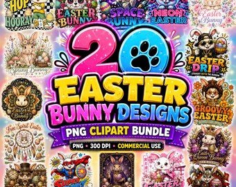 Osterhase PNG Bundle: Retro Karo, Space, Neon, Groovy Designs (Digitaler Download)