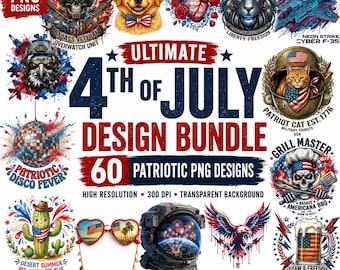 60 Vaterländische PNG Designs Bundle, USA Sublimation Clipart (Digitaler Download)