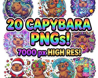 Capybara PNG Bundle, 20 Einzigartige Clipart Designs (Digitaler Download)