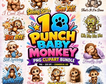 Punch Baby Monkey PNG Bundle: Emotional Plush Toy Designs (Digital Download)