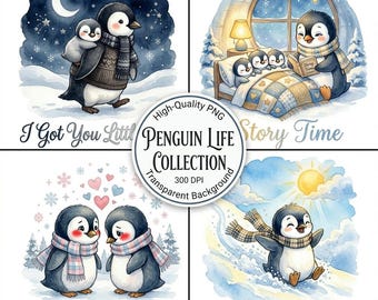 Pinguin PNG-Bundle: Emotionale Geschichte Designs, Sublimation, Sofort Download