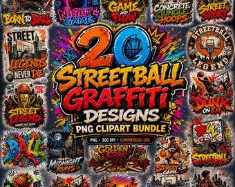 Streetball Graffiti PNG Bundle Urban Basketball Hoop Designs Retro Street Art Basketball Sofort Download