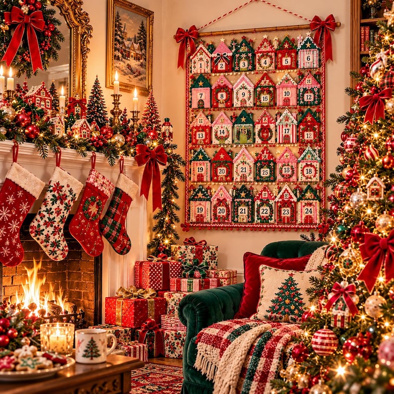 Maximalist Christmas Village Advent Calendar Sewing Pattern, 24 Pocket ...