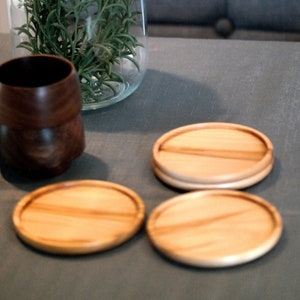 CANADA: TAX INCLUDED / Set of wooden coasters Wooden Mug Coaster and Lid Minimalist wooden coaster Set of four image 1